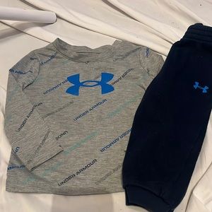 Under Armor 2 pc Outfit Light Blue/ Grey Top , Navy pants